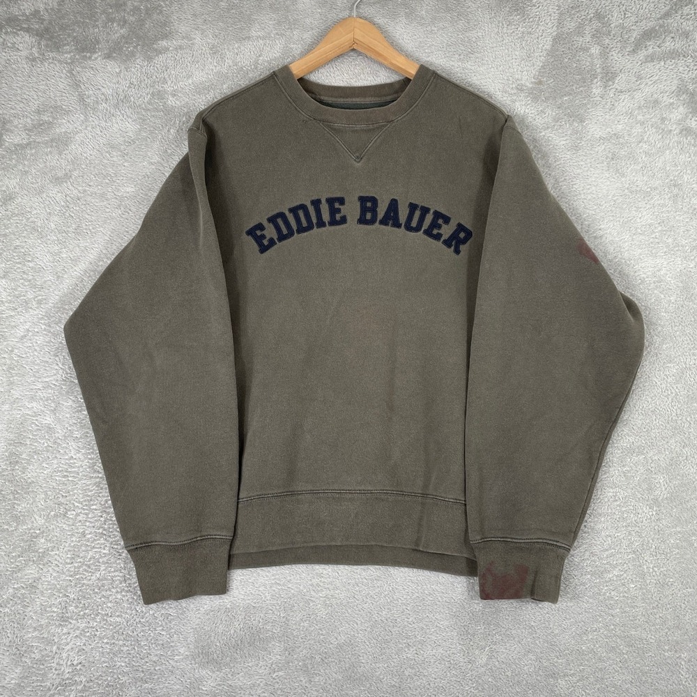 Vintage Eddie Bauer Sweatshirt Mens Large Brown Spellout Logo Y2K Crewneck